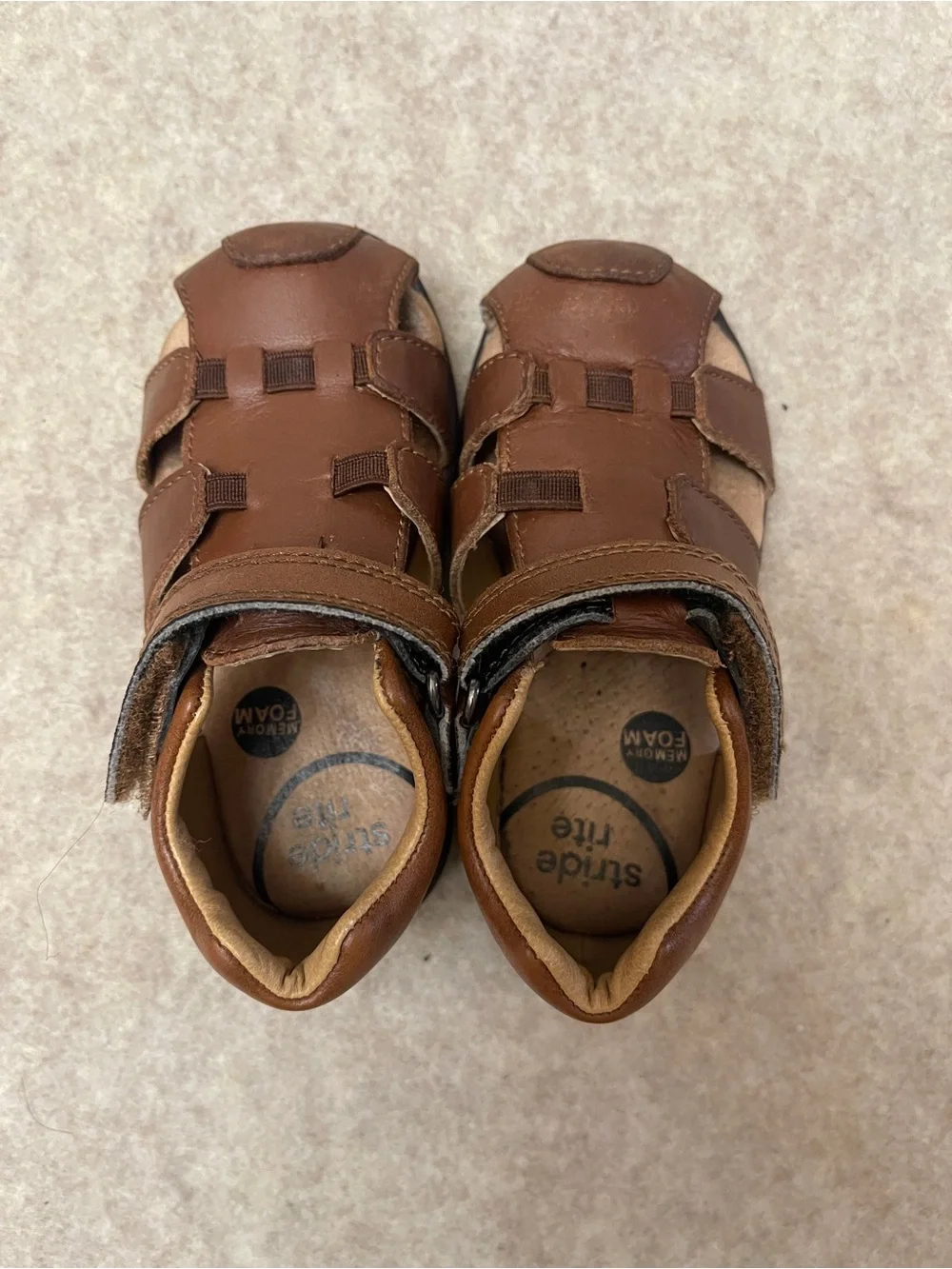 Stride Rite Archie Brown Leather Baby Toddle Fisherman Sandals Boys Size 6.5